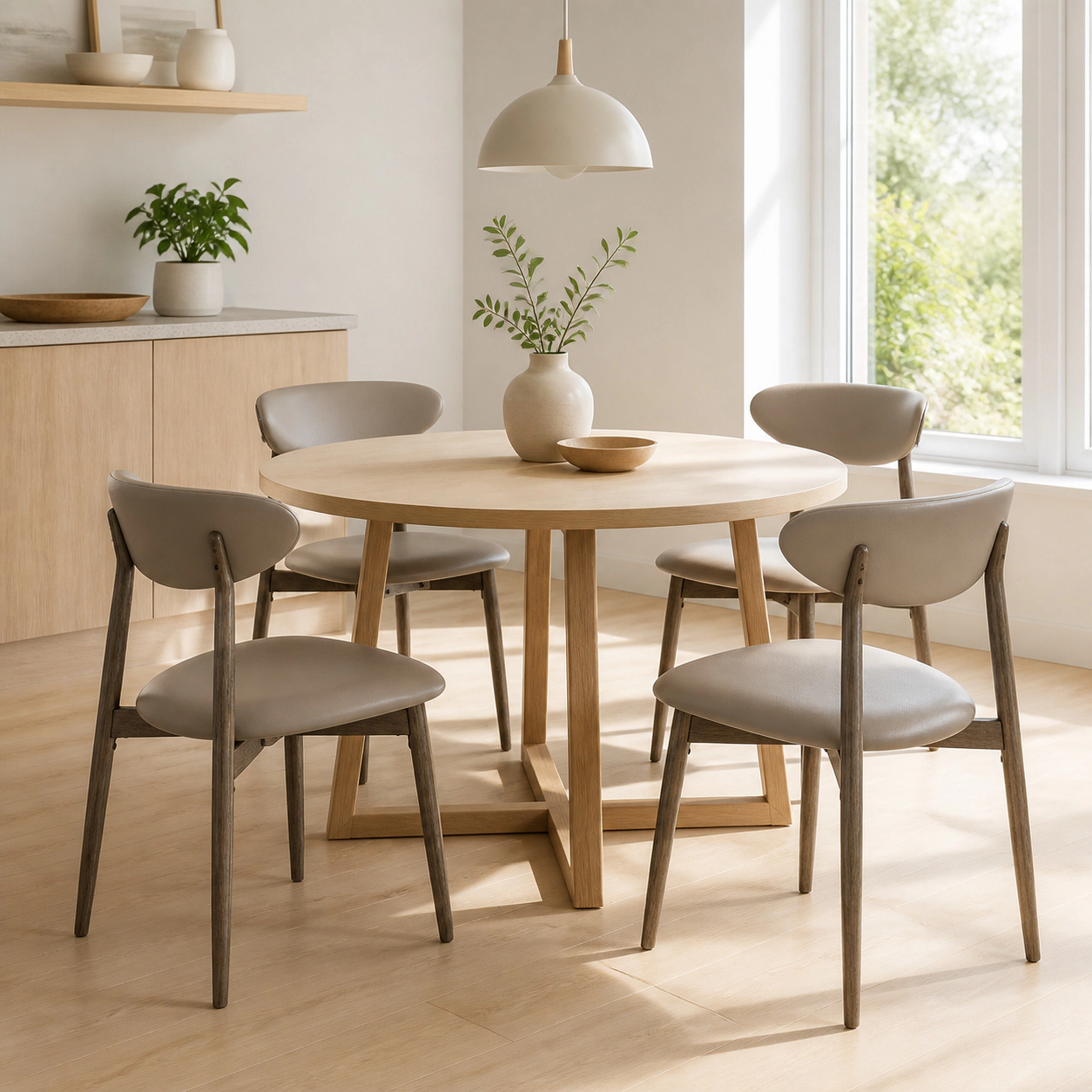 SUGIFT Set of 4 Gray Faux Leather Armless Dining Chairs with Curved Back