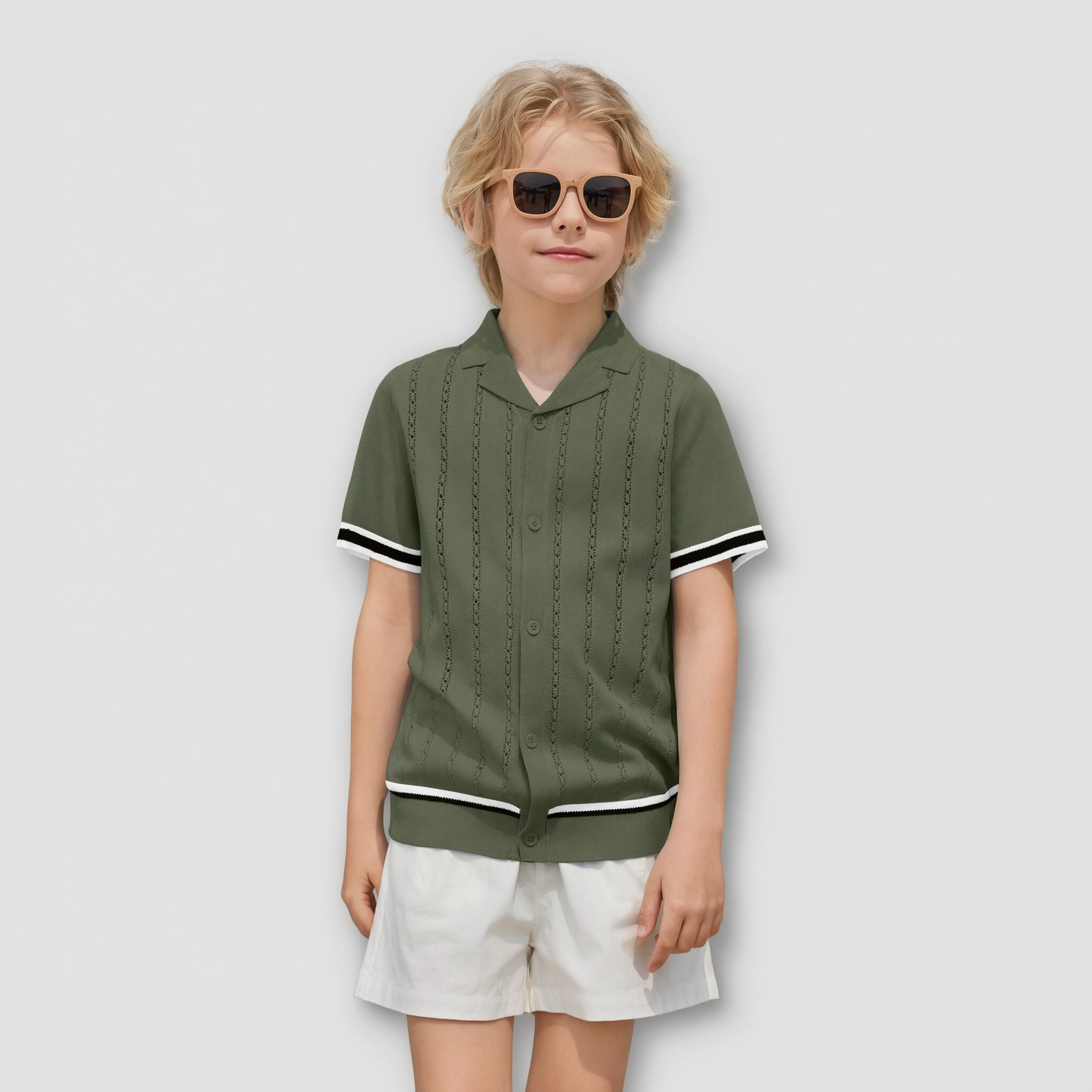 Arshiner Boys Knit Shirts Short Sleeve Button Down Shirt Vintage Fashion Casual Summer Beach