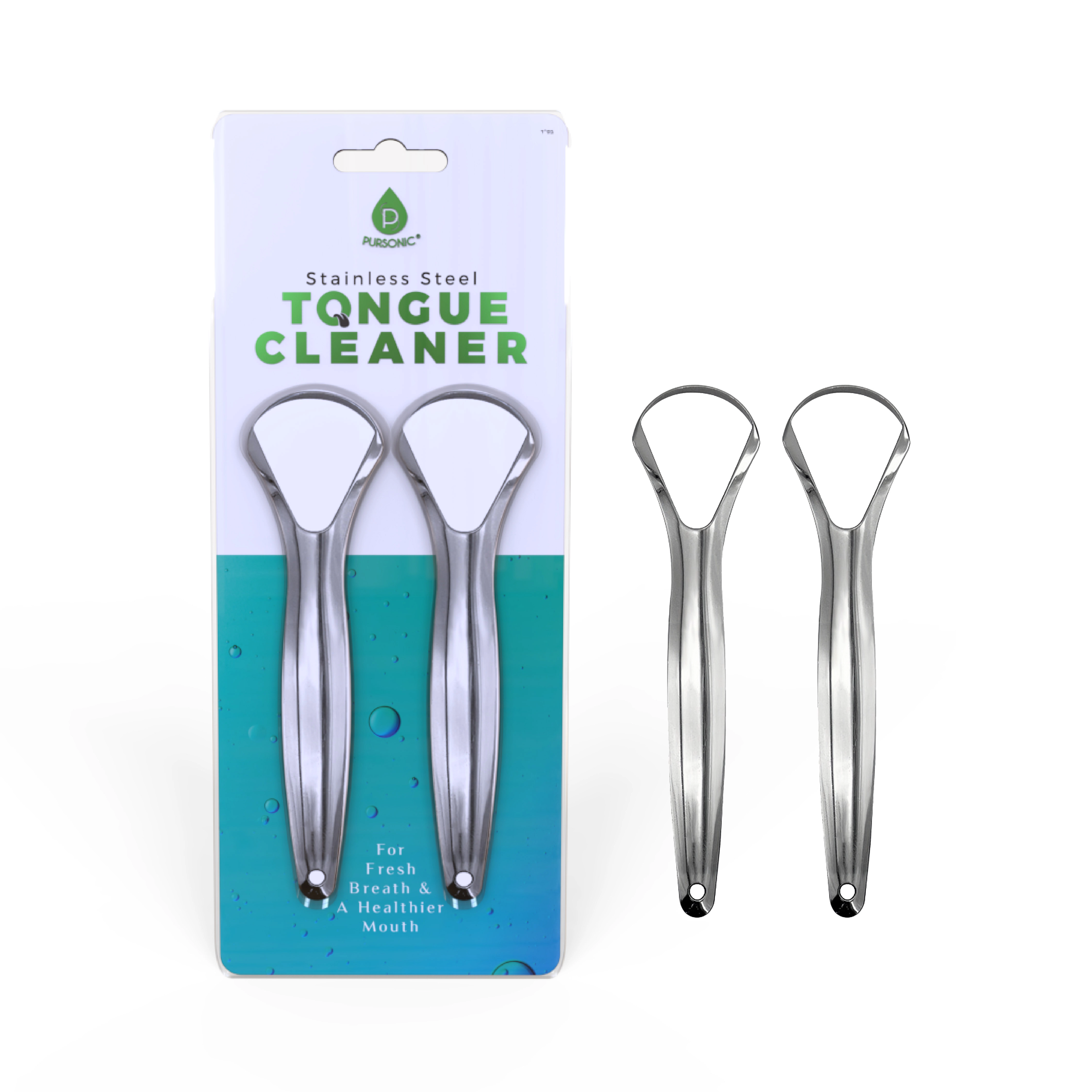 Pursonic Unisex Stainless Steel Tongue Cleaner – 2 Pack