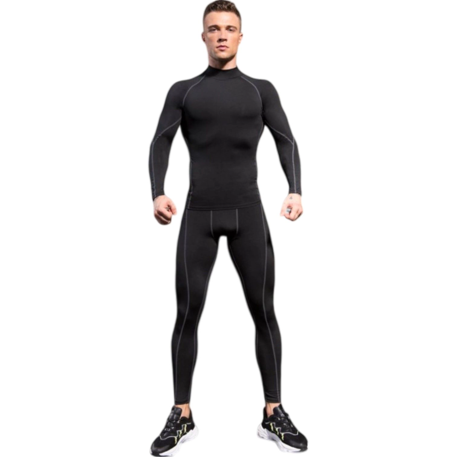 Anna-Kaci Men's Long Sleeve Compression Shirt with Mock Neck and Stretch Fit for Performance Training