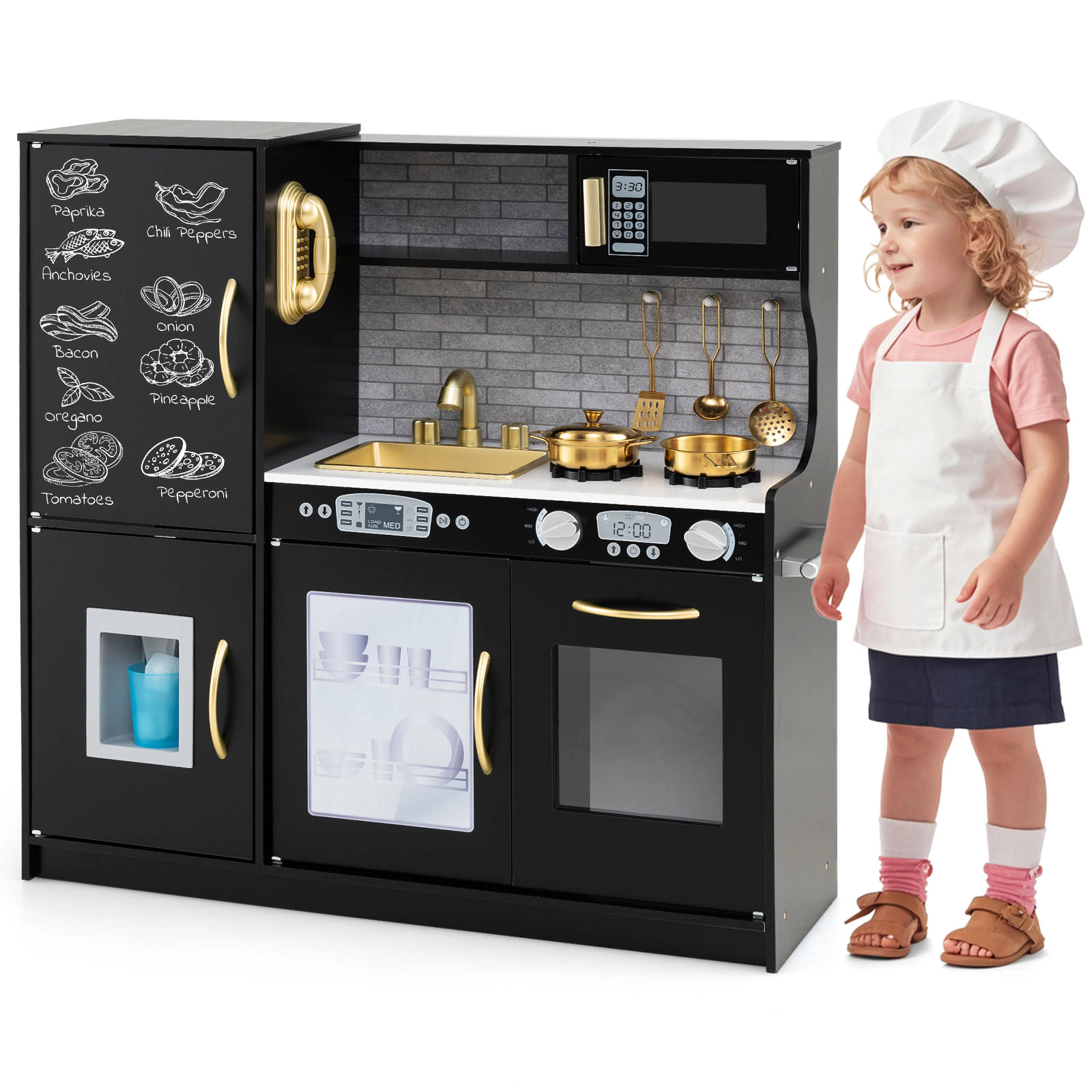 SUGIFT Blackboard Ice Maker and Removable Sink Toddler Pretend Play Kitchen
