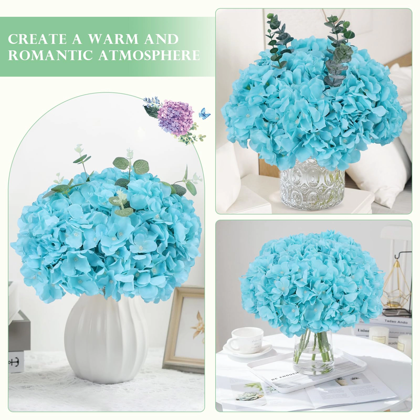PUPWE Artificial Hydrangea Flowers Bulk Stems
