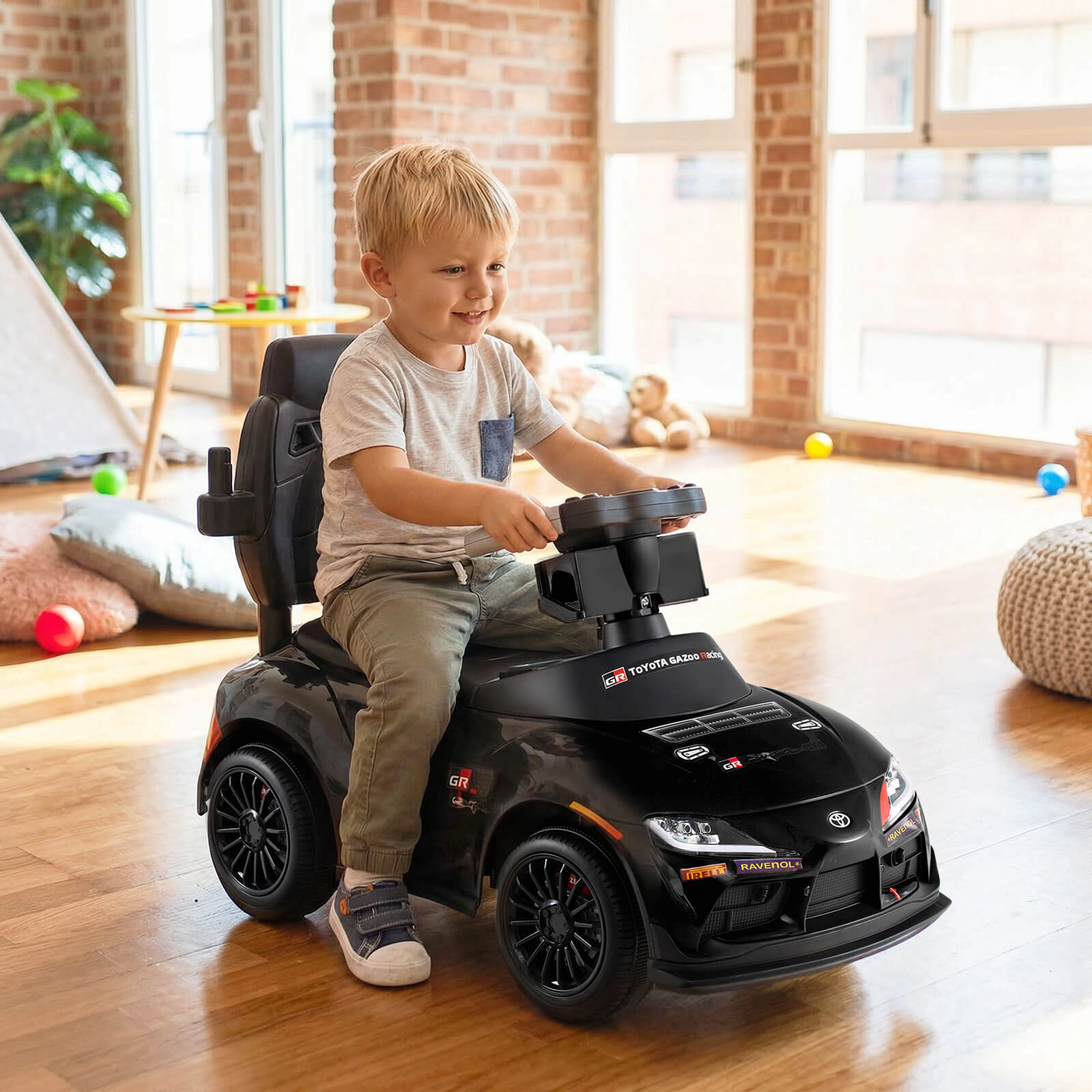 Costway Toyota Licensed Ride on Push Car with Parent-Control Handle Music Safety Guardrail White