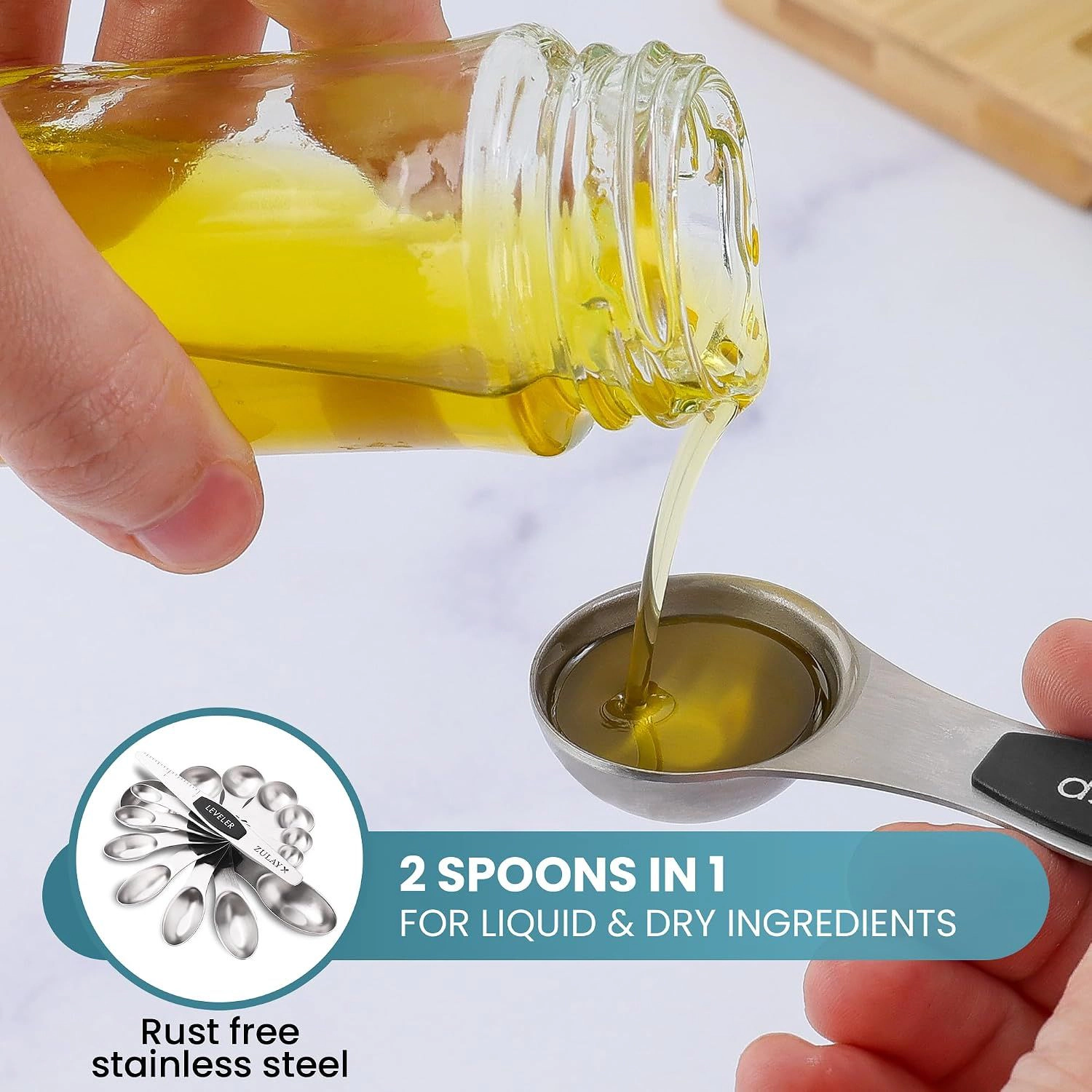 Zulay Kitchen Stackable Magnetic Measuring Spoon with Leveler (Set of 8)