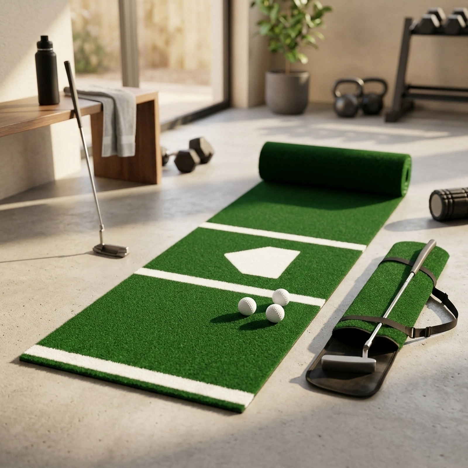 10-ft x 3.8-ft Baseball and Softball Hitting Mat Home Plate Markings Dual-Sided Batters Box Carry Strap Green Turf