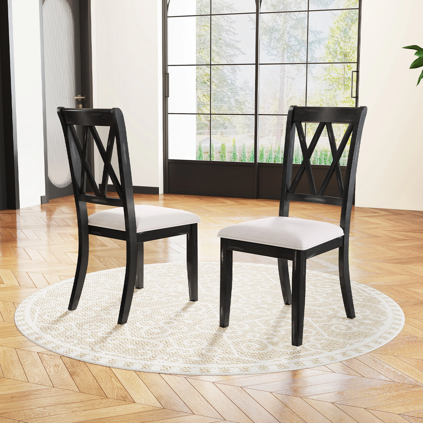 LJG Dining Chairs Set of 2 Kitchen Side Chairs with Curved Cross Back