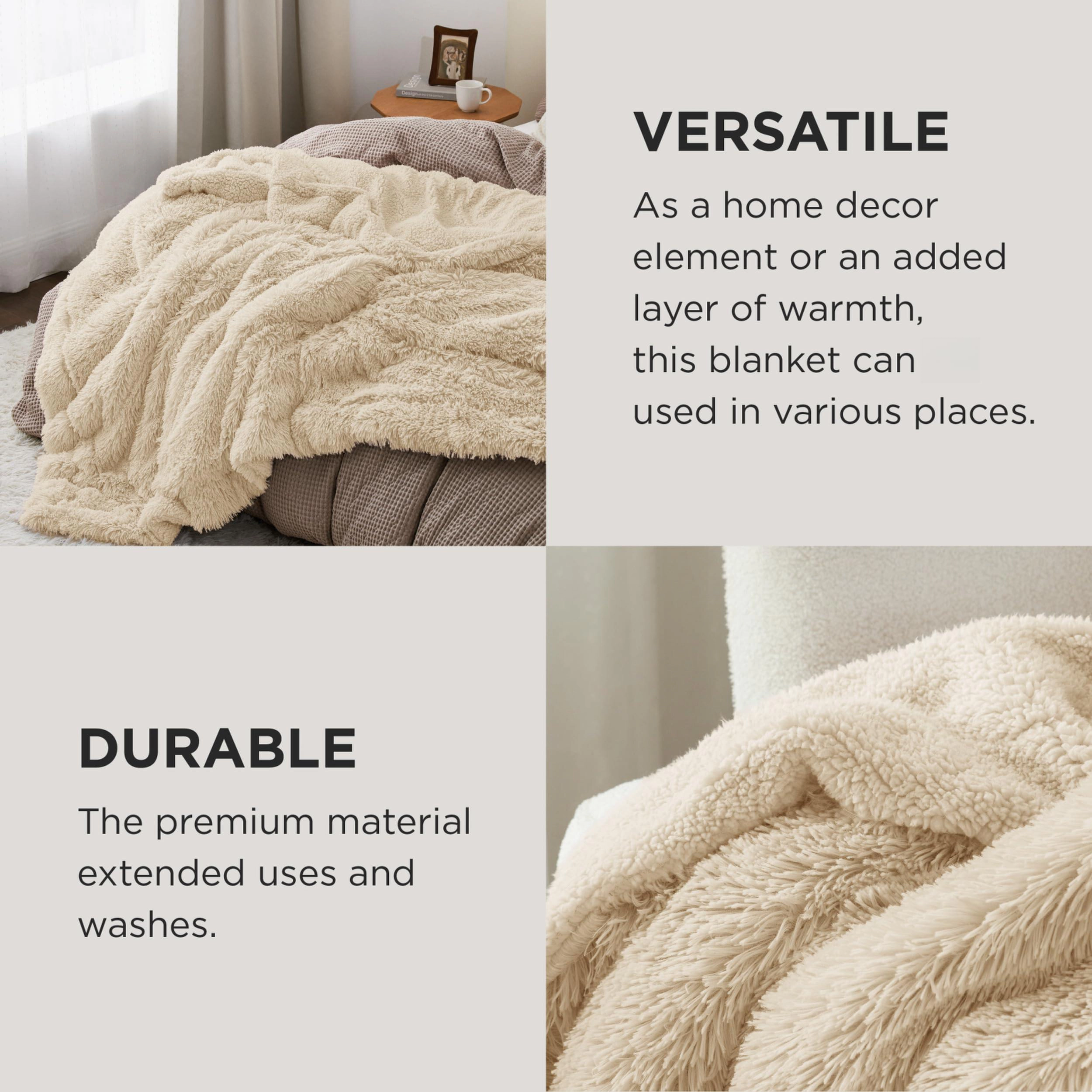 CovertSafe Faux Fluffy Fleece Sherpa Blanket Couch Throw