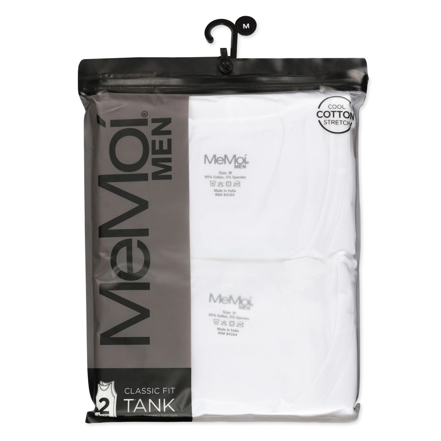 MeMoi 2 Pair Men's Sleeveless Cool Cotton Stretch Crewneck Tank Undershirts