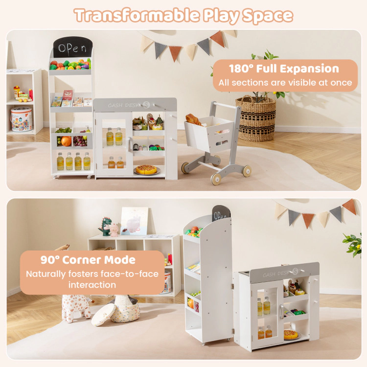 Hivvago Kids Grocery Store Playset Convertible Wooden Play Store with Shopping Cart