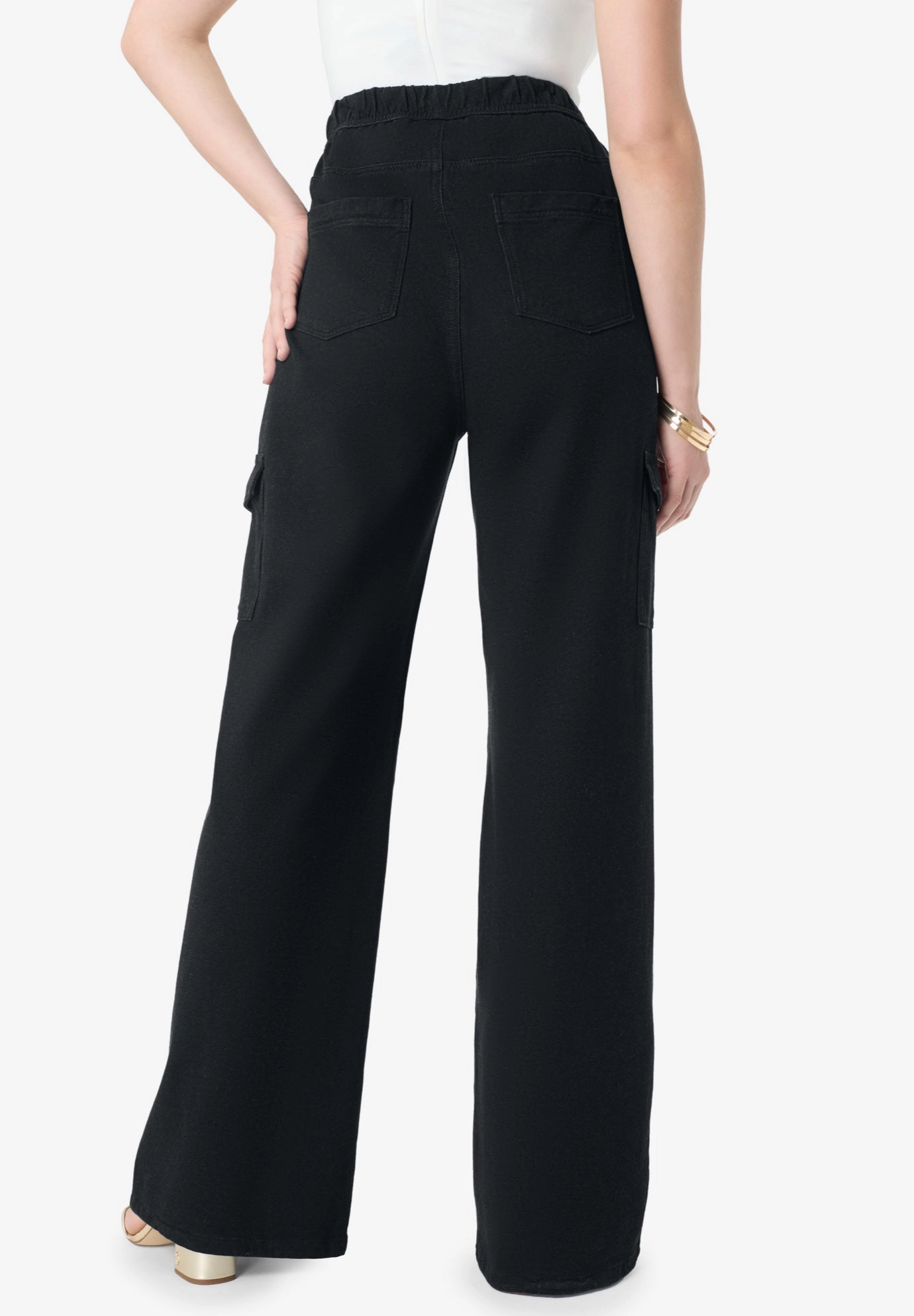 Roaman's Women's Plus Wide Leg Cargo Knit Jean