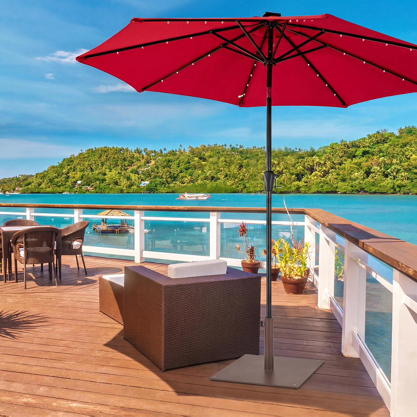 SUGIFT Black Steel Patio Umbrella Base, 42 lb, 25 in Square, Fits 1.6 in and 1.9 in Poles