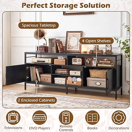 Hivvago 58 Inch Industrial Tv Stand With Cabinets And Adjustable Shelf For Tvs Up To 65 Inch