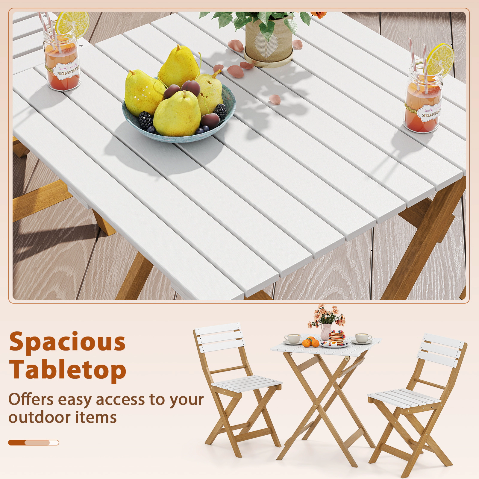 Hivvago 3 Piece Folding Patio Bistro Set With Foldable Design Acacia Wood Porch Chairs And Square Table