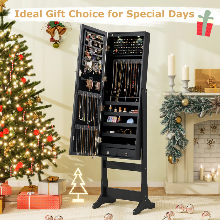 Hivvago Lockable Freestanding Jewelry Cabinet Armoire with Full-Length Mirror and Lights