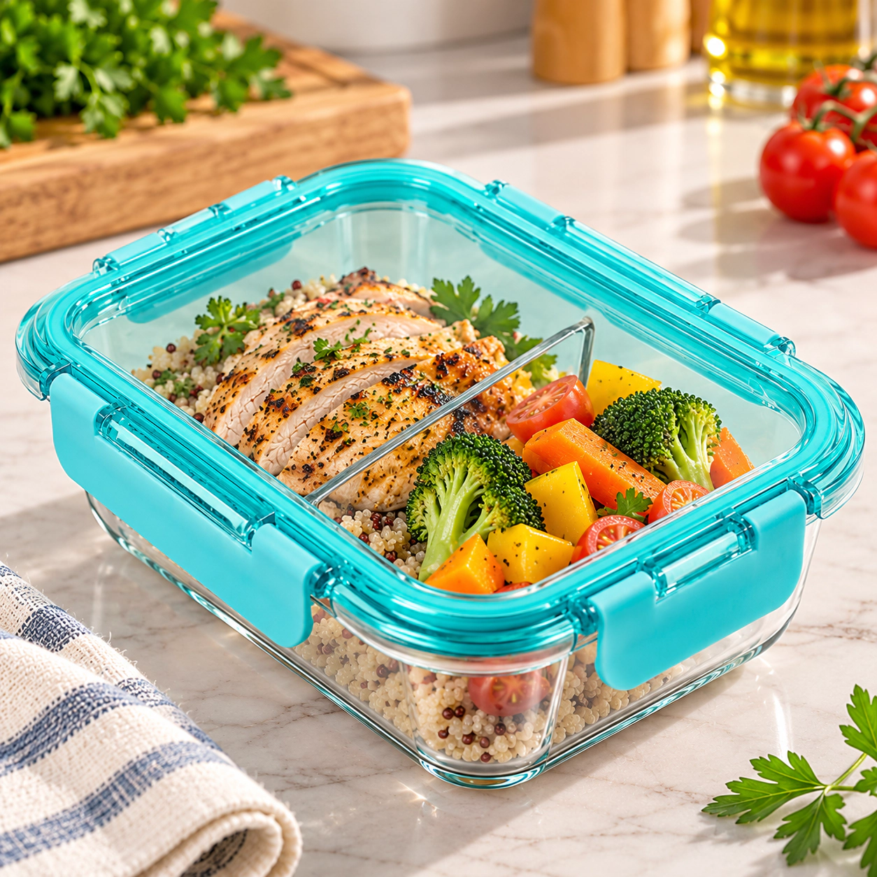 Lexi Home 2-Compartment Borosilicate Glass Food Container with Airtight Lid