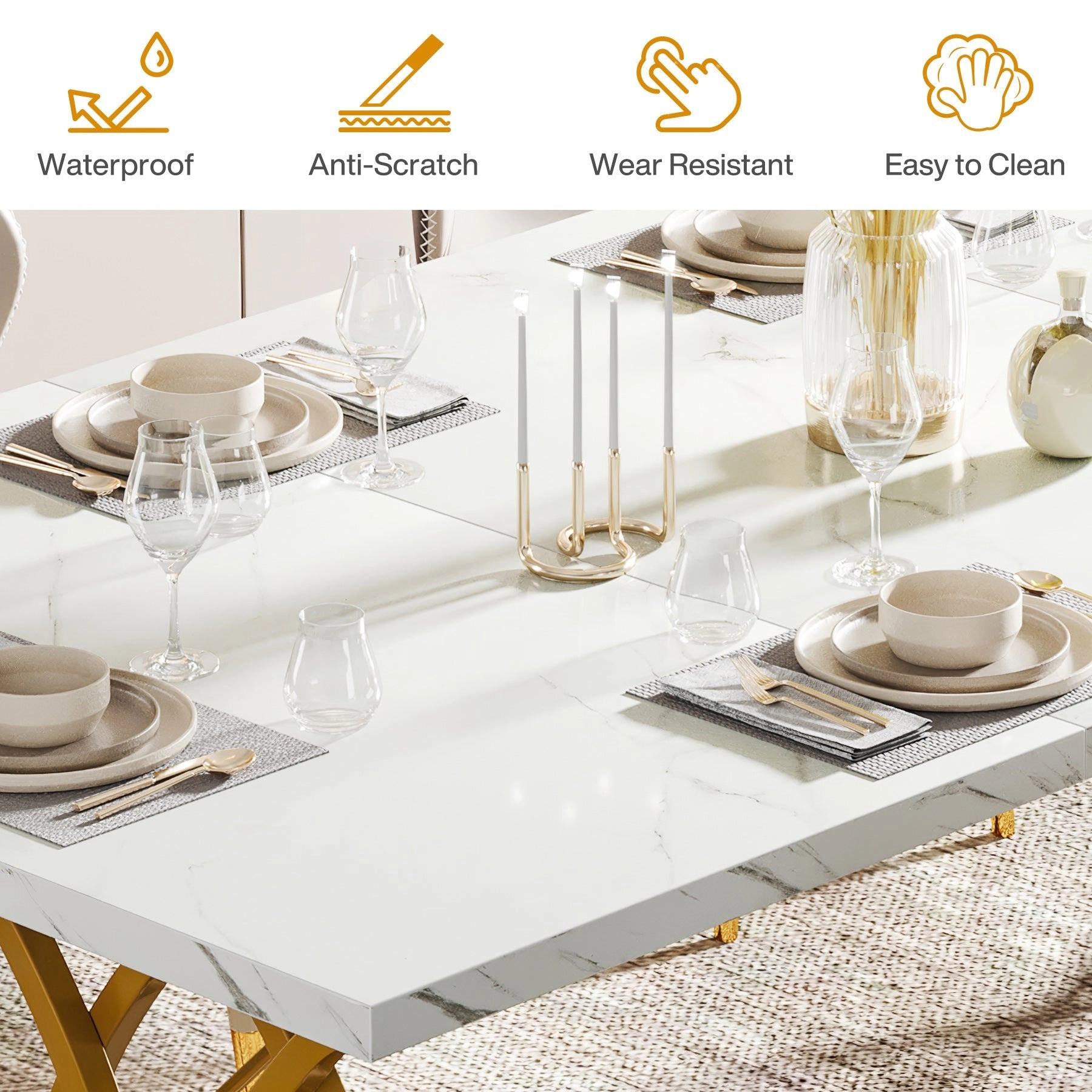 Tribesigns 63" Modern Dining Table with Faux Marble Tabletop for 4-6 People
