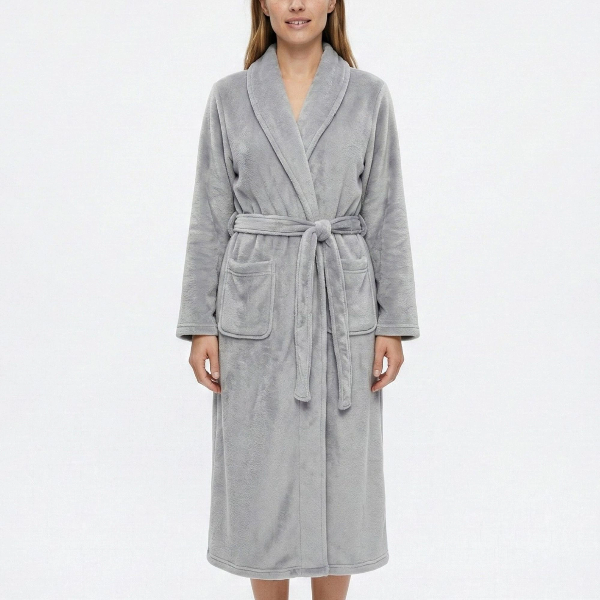 Anna-Kaci Women's Plush Shawl Collar Bathrobe with Full Length Wrap Design Adjustable Waist Tie Sleeves and Pockets