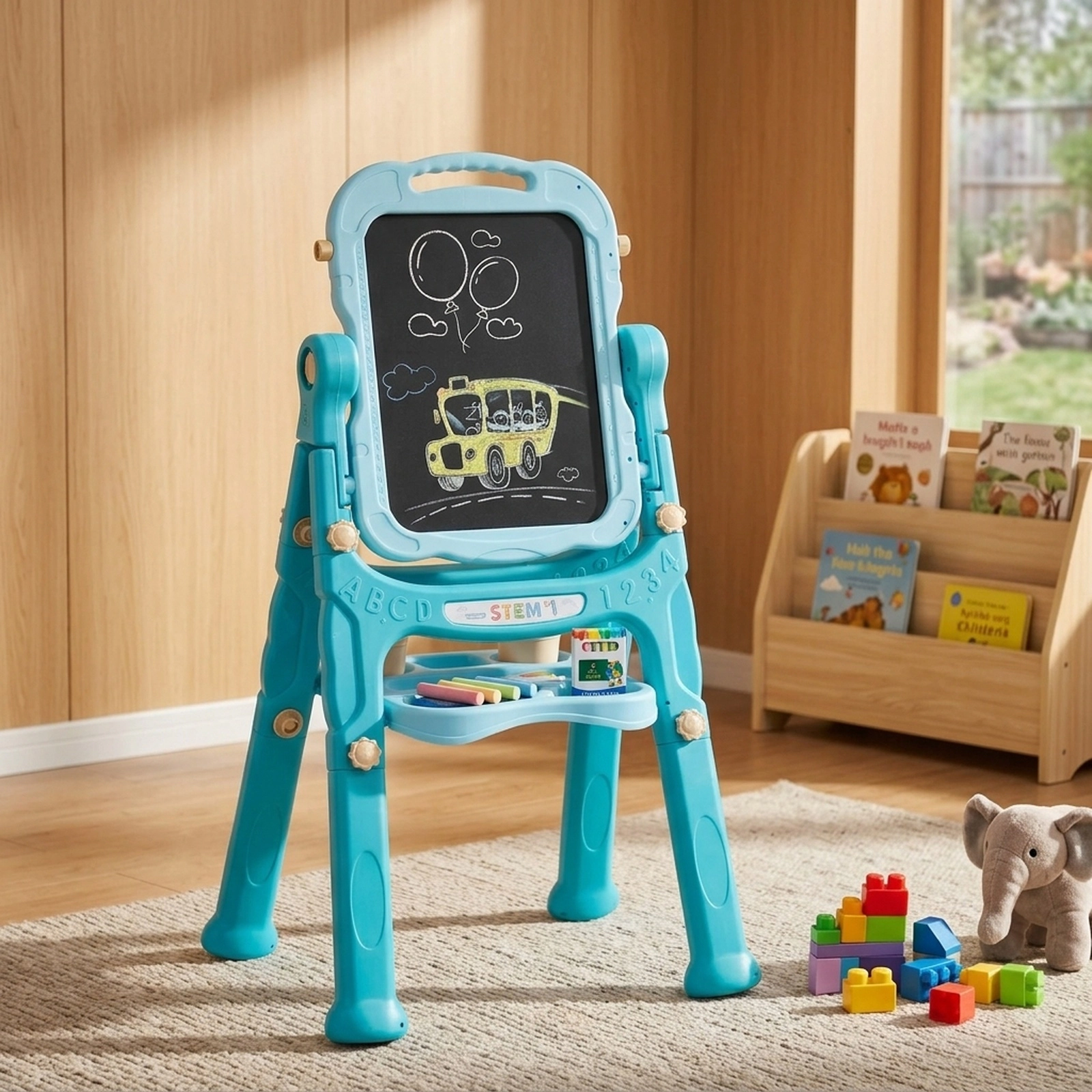 4-in-1 Kids Art Easel Chalk Magnetic Whiteboard Clipboard Drawing Modes 360-Degree Swivel Board 22 Accessories