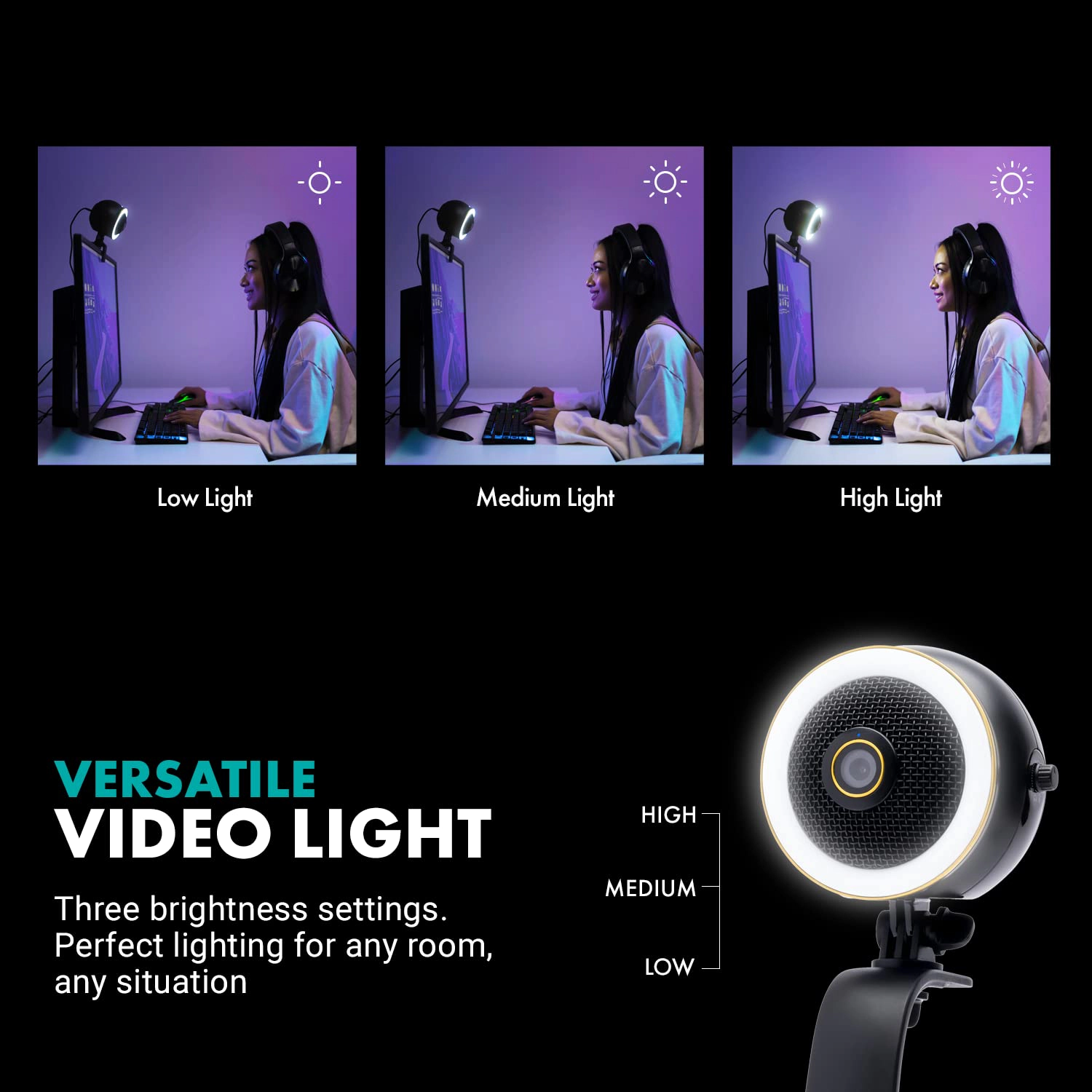 Movo WebMic HD Pro All-in-One Webcam with Microphone and Ring Light- 1080p HD Camera, Pro Cardioid Condenser