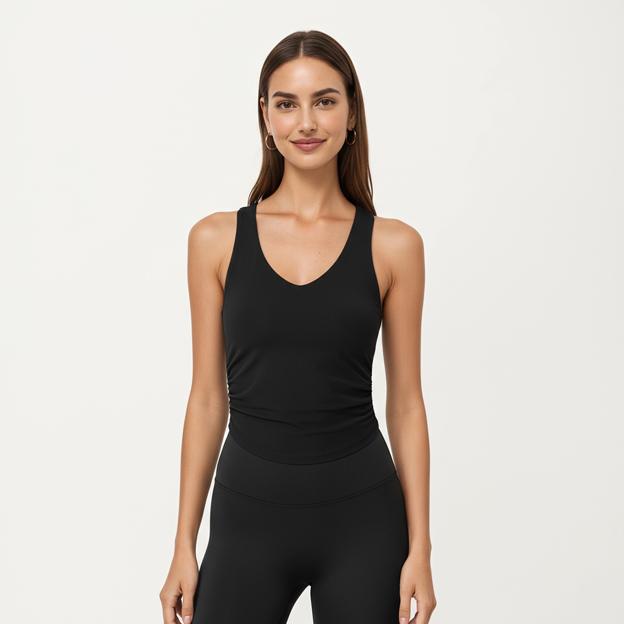 Anna-Kaci Women's V-Neck Ruched Side Tank Top with Fitted Stretch Fabric and Sleek Contoured Silhouette