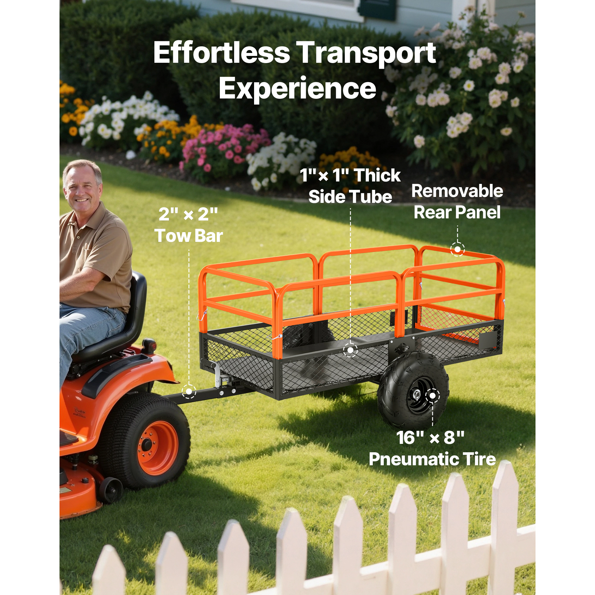 HONGGE Heavy-Duty Steel ATV Utility Trailer, 1600 lb Capacity, 22 Cu. Ft. Dump Trailer for Tractors & Mowers