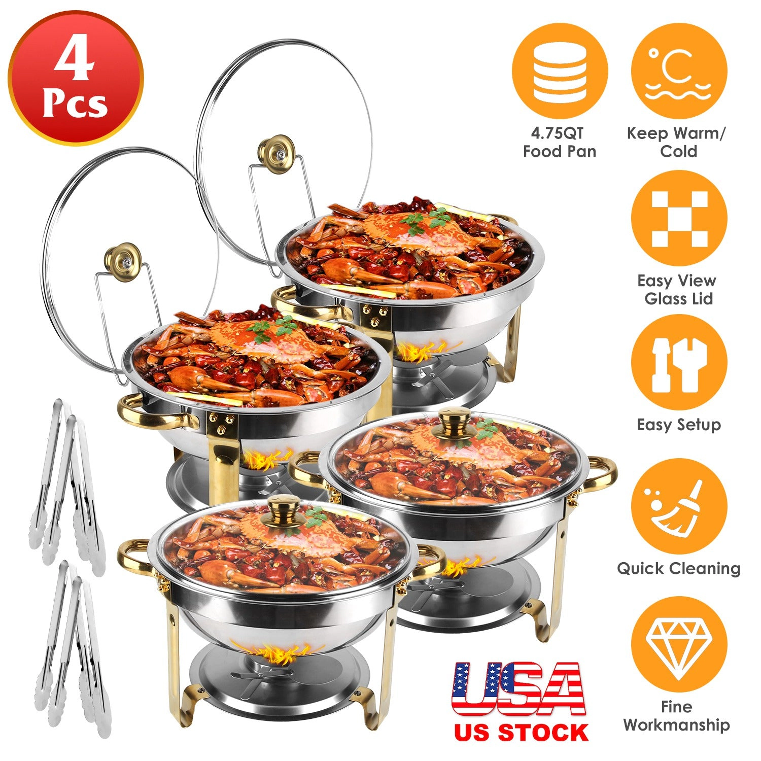 GBruno 4-Piece Round Chafing Dish Buffet Set