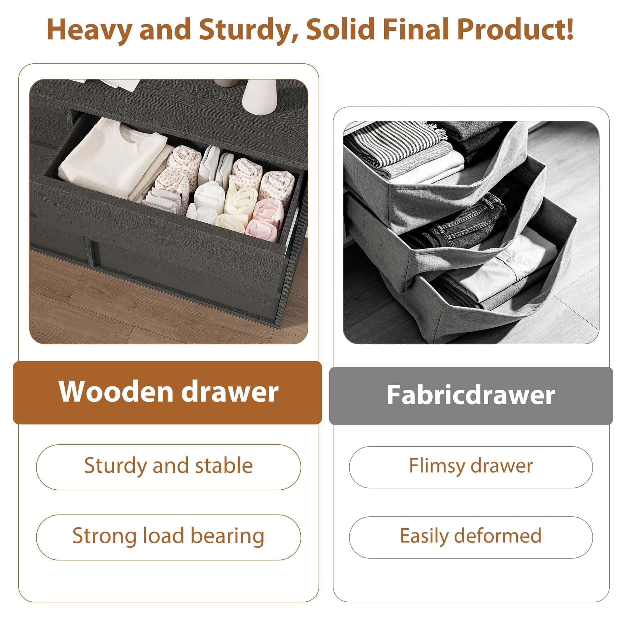 5 Drawer Dresser, Freestanding MDF Chest of Drawers with Storage Top and Anti-Tip Hardware for Bedroom