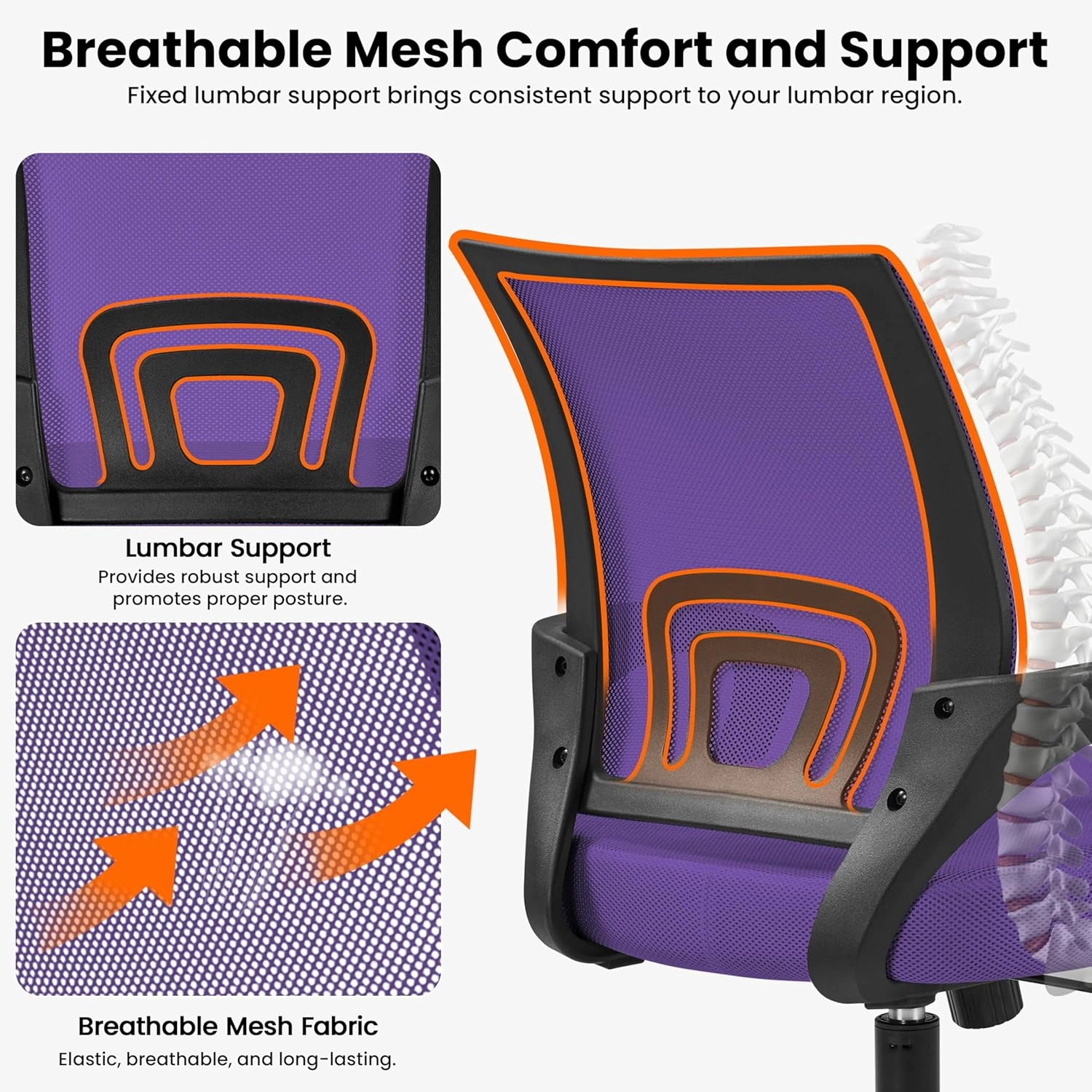 Platinum-Level Office Chairs Ergonomic Breathable Purple Mesh Mid Back Computer Office Chair Adjustable Swivel For Home