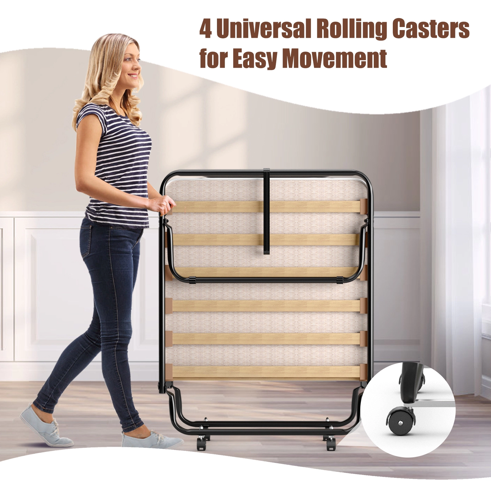 SUGIFT Folding Portable Guest Bed with Memory Foam Mattress 264.5-lb Capacity Adult Black Frame Beige Mattress
