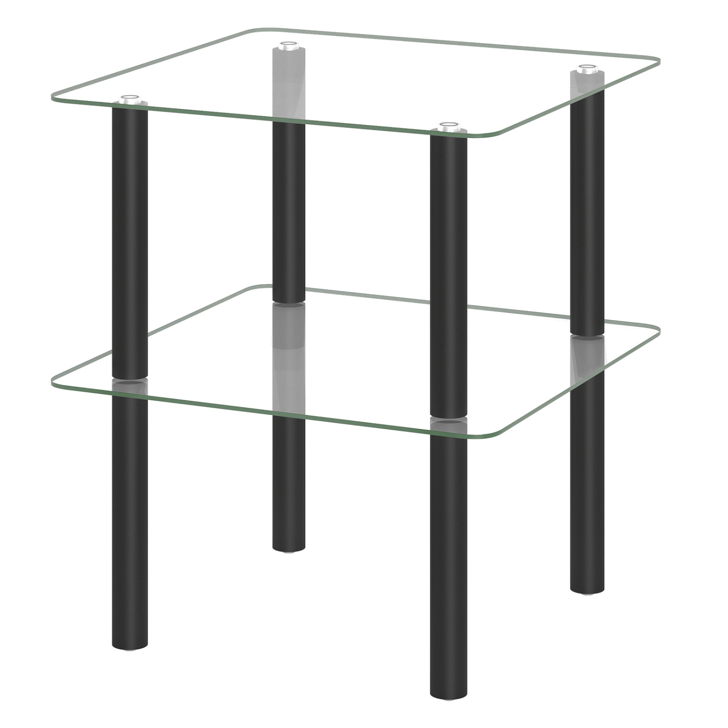 Glintex Square 2-Tier Clear Glass End Table with Solid Rubber Wood Legs