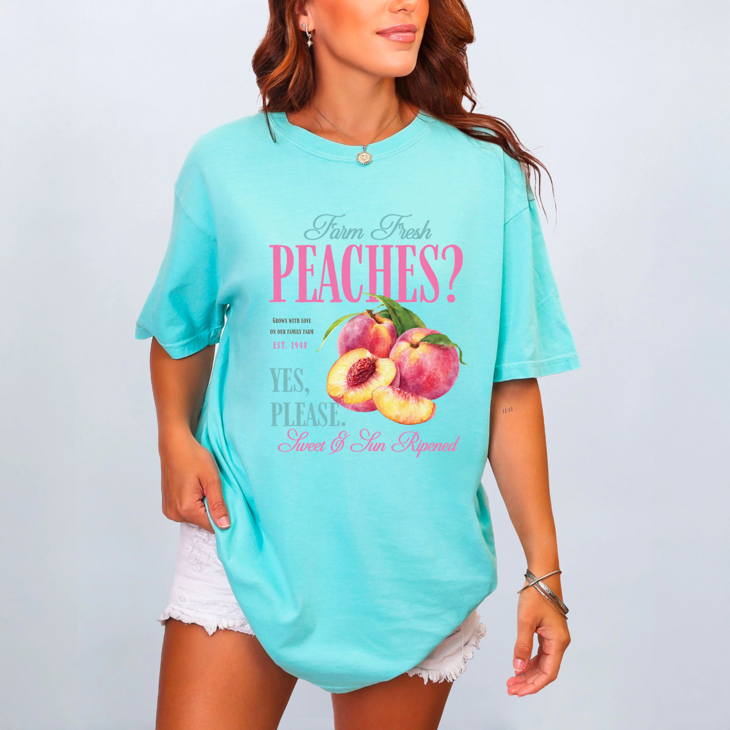 Simply Sage Market - Farm Fresh Peaches Women's Garment Dyed Graphic T-Shirt