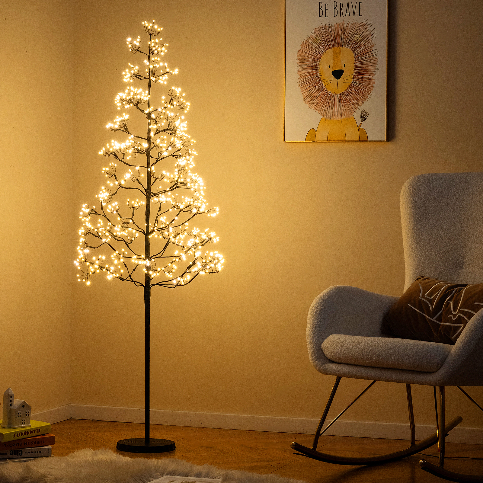 SUGIFT Lighted Alpine Artificial Cedar Tree Pre-Lit with Warm White LED Lights 5-ft Black