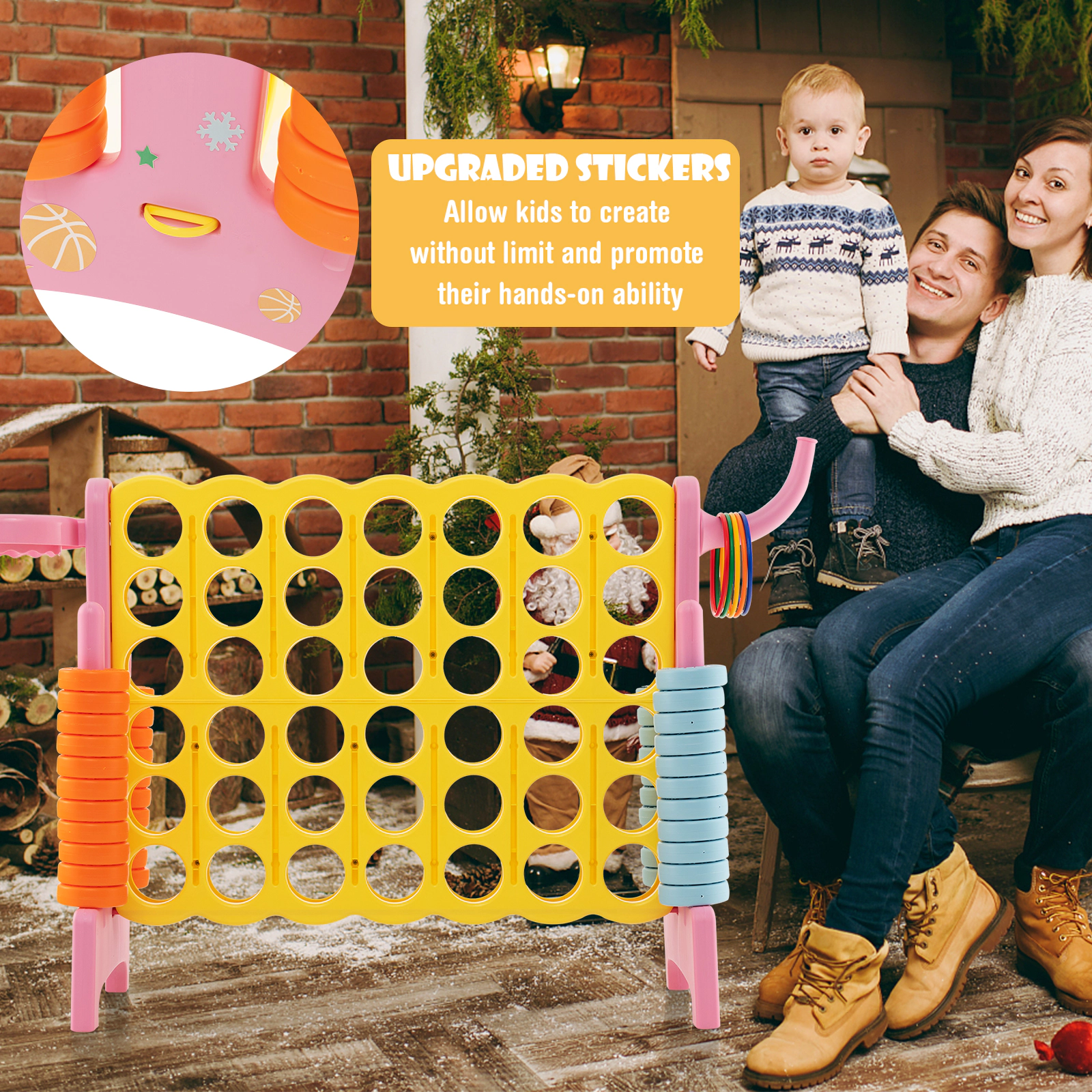 SUGIFT 3-in-1 47-in 4-to-Score Game Set with 42 Connect Rings 3.5-in Basketball and 5 Toss Rings