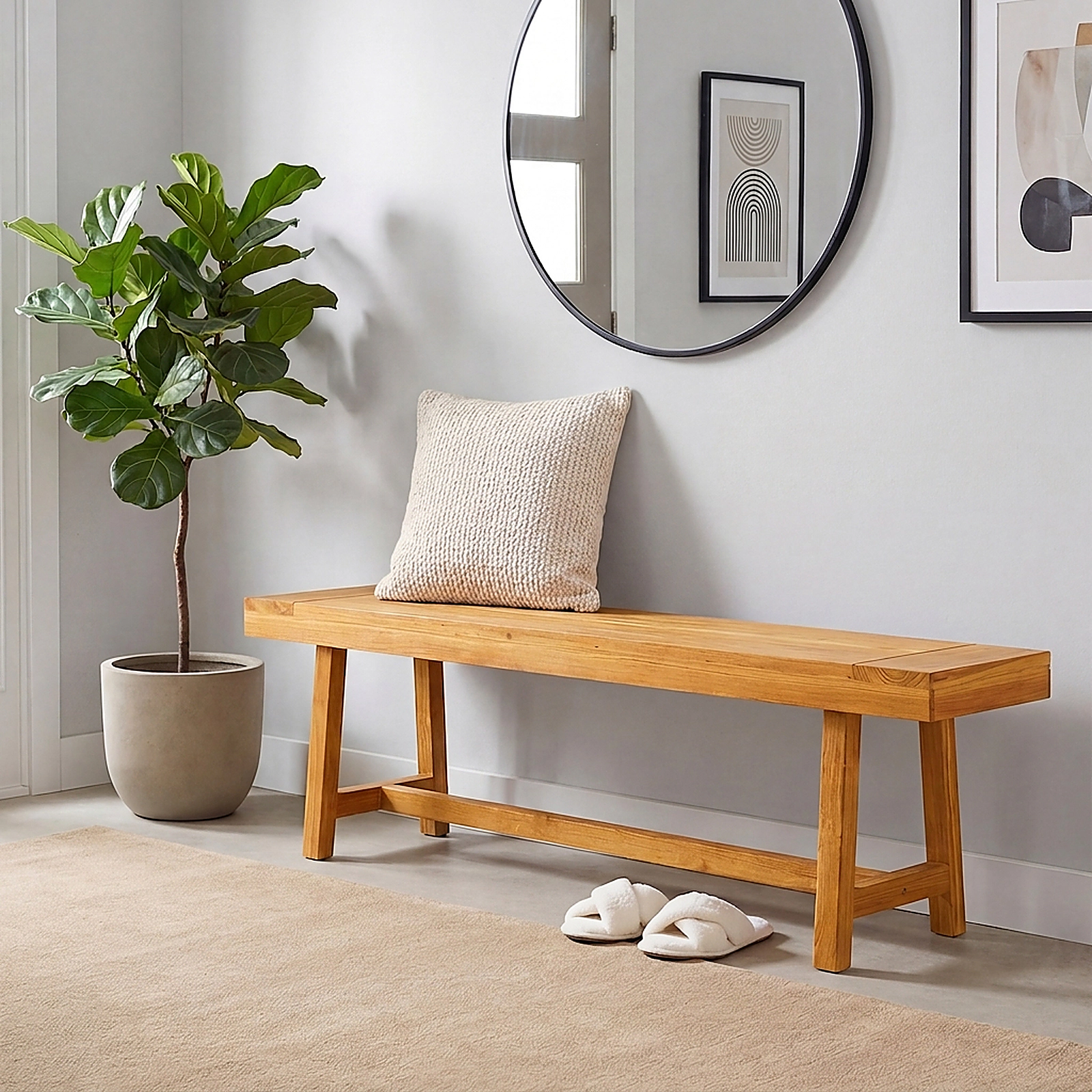 SUGIFT 63-in Solid Teak Wood Bench 330-lb Capacity Natural