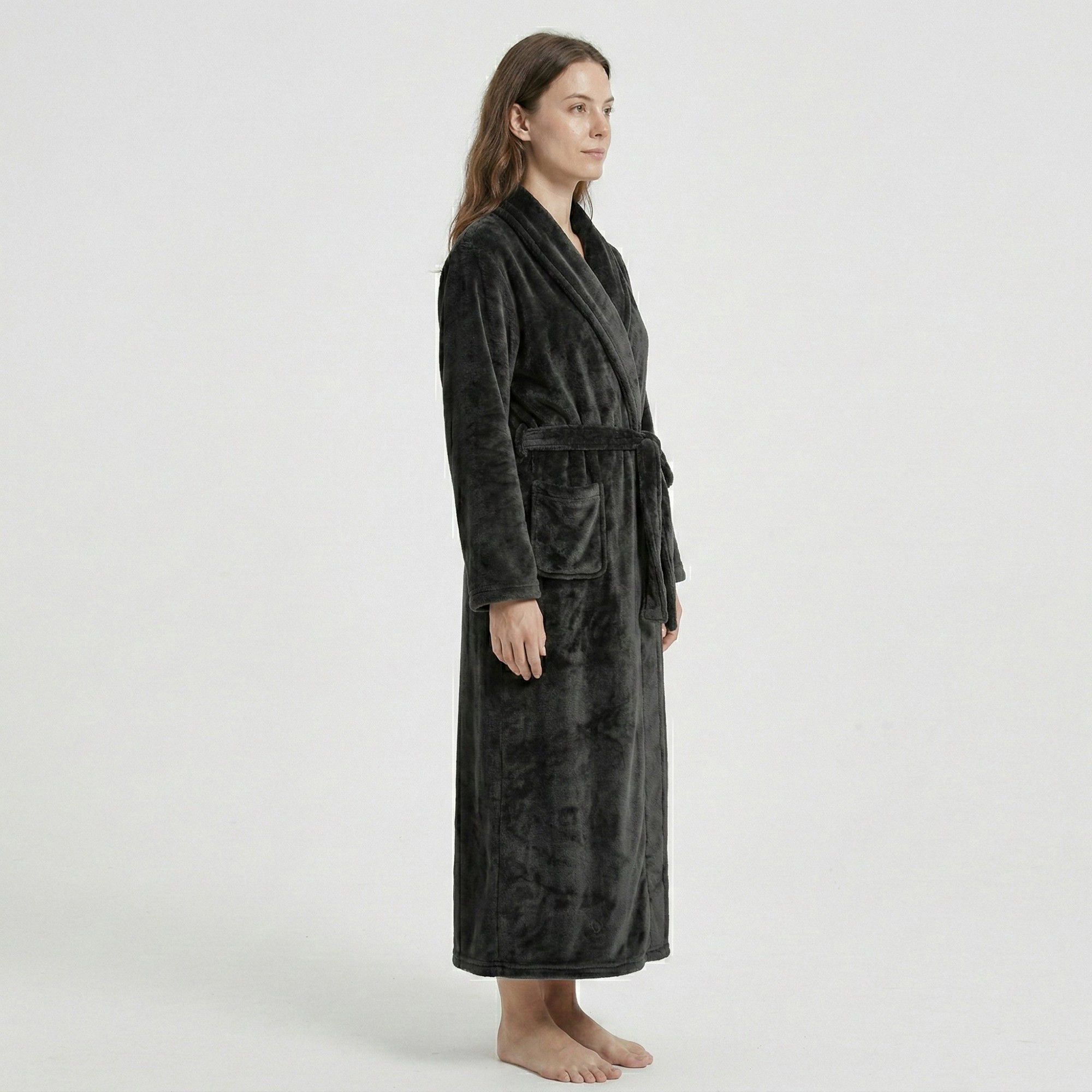 Anna-Kaci Women's Plush Shawl Collar Long Bathrobe Full Length Wrap Adjustable Waist Tie Sleeves and Front Pockets