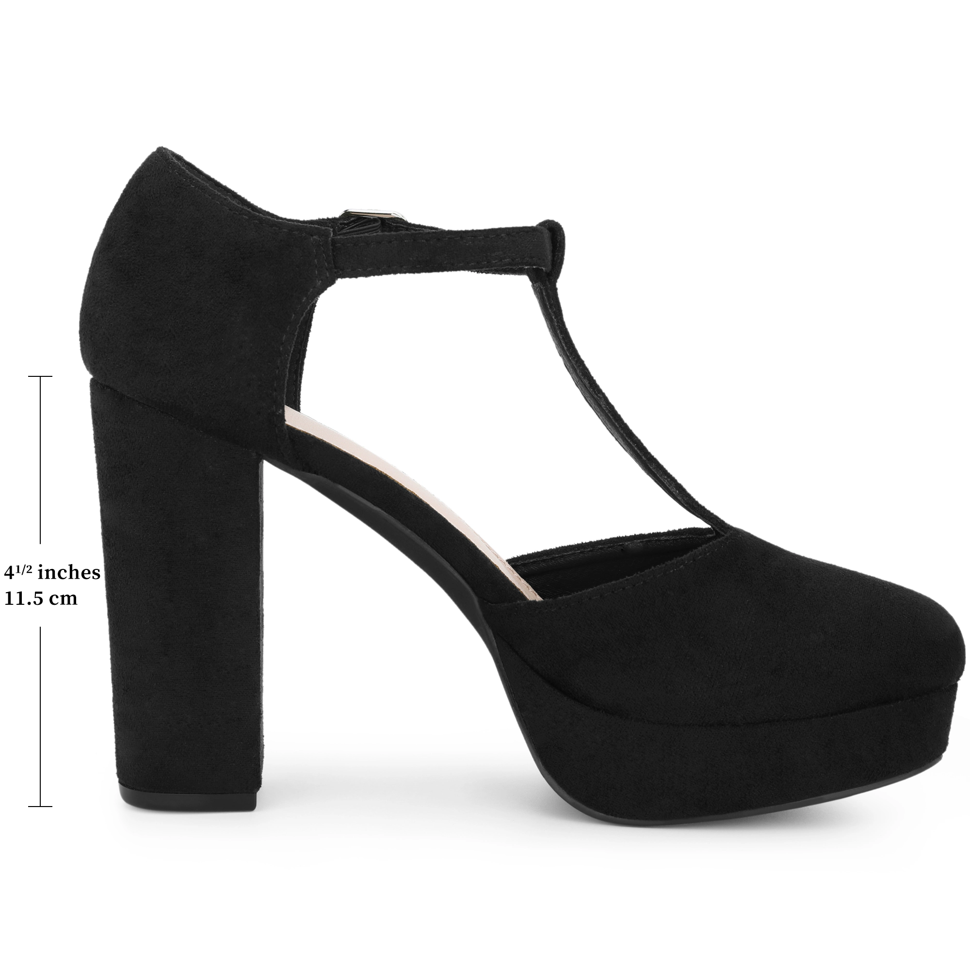 BLISSFUL STEP Women's Platform Chunky Heel Mary Janes Retro T-Strap Pump