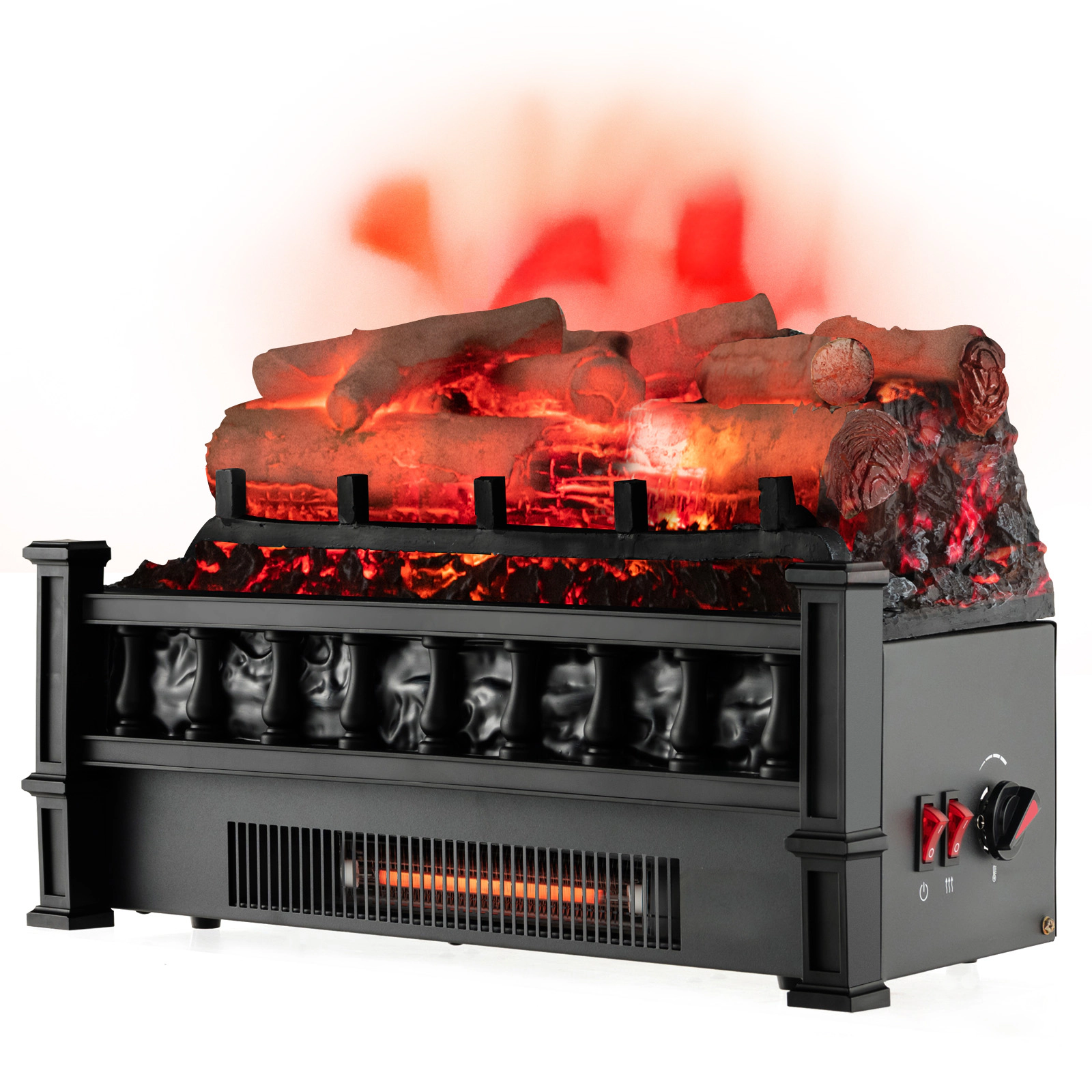 LJG 20 Inch Electric Fireplace Heater with Realistic Birchwood Ember Bed