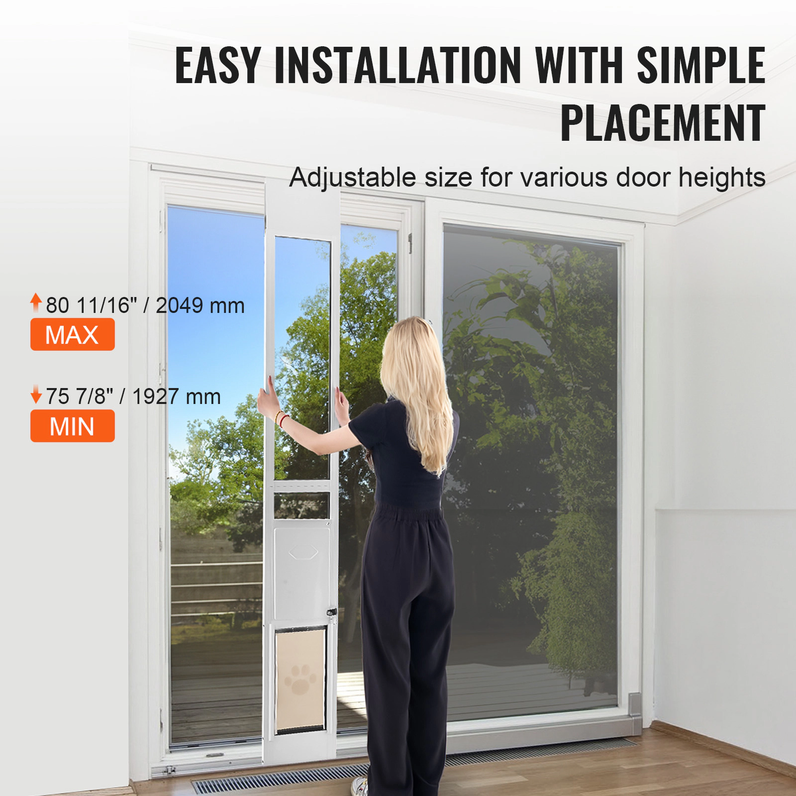 HONGGE Sliding Glass Dog Door for Medium Dogs, 10x16 Inch Flap, Aluminum Frame, Tempered Glass Window, Lock