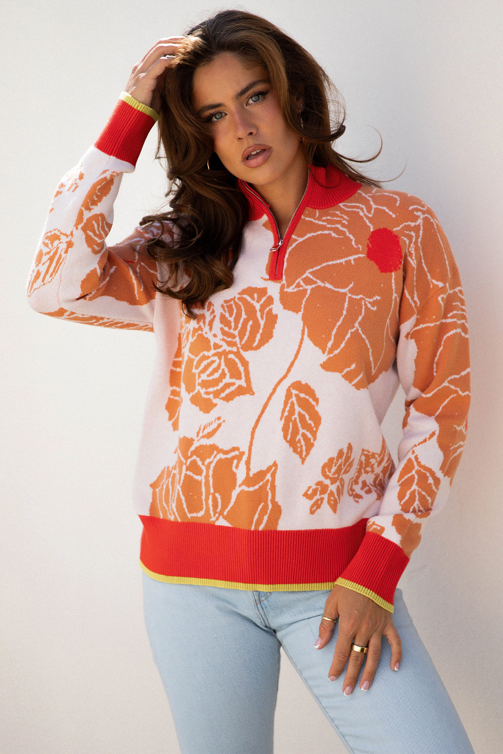 Threaded Pear Women's Theaella Zip Collared Pullover Sweater