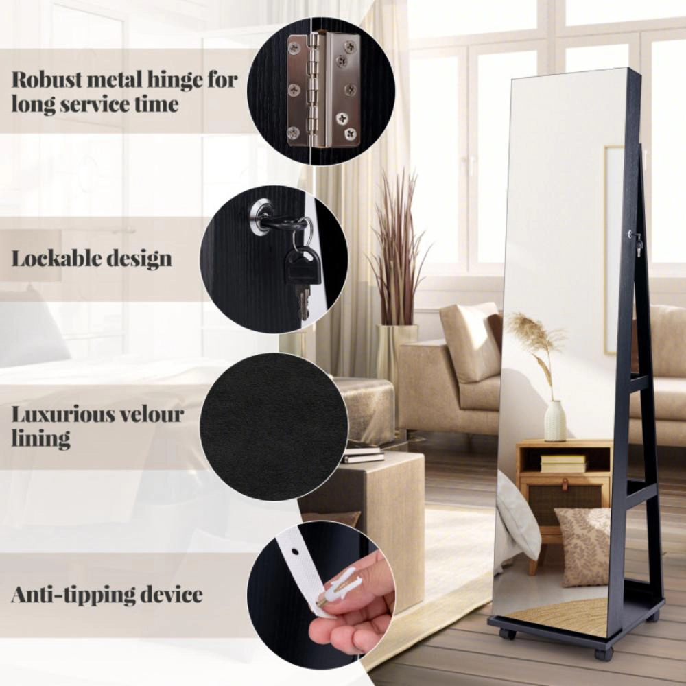 Hivvago 64 Inches Lockable Jewelry Cabinet Armoire with Built-in Makeup Mirror