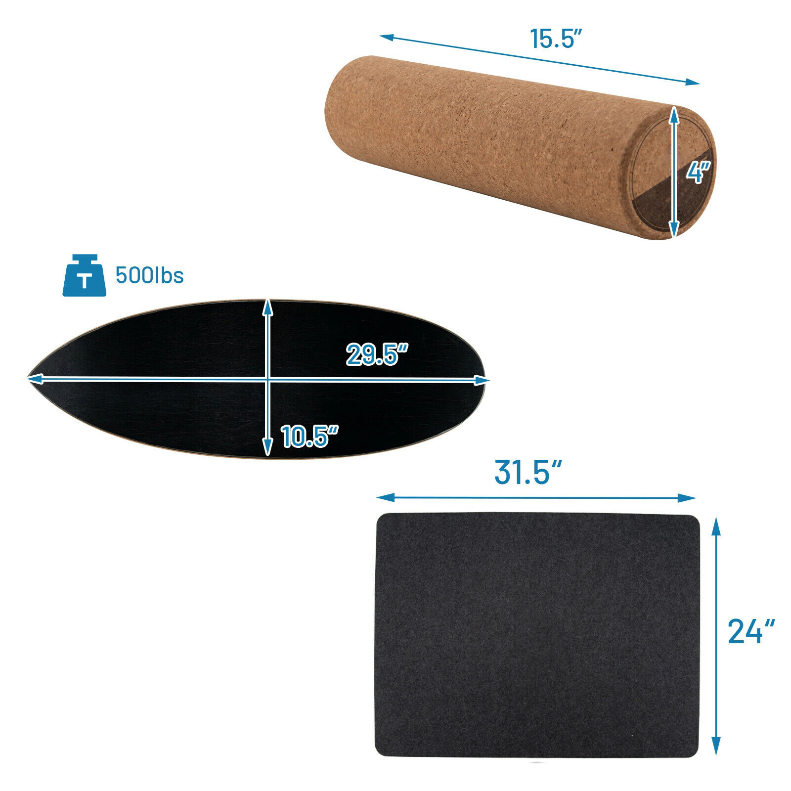 SUGIFT 500-lb Capacity 29.5-in Birch Wood and Cork Balance Board Trainer with Roller and Anti-Slip Mat