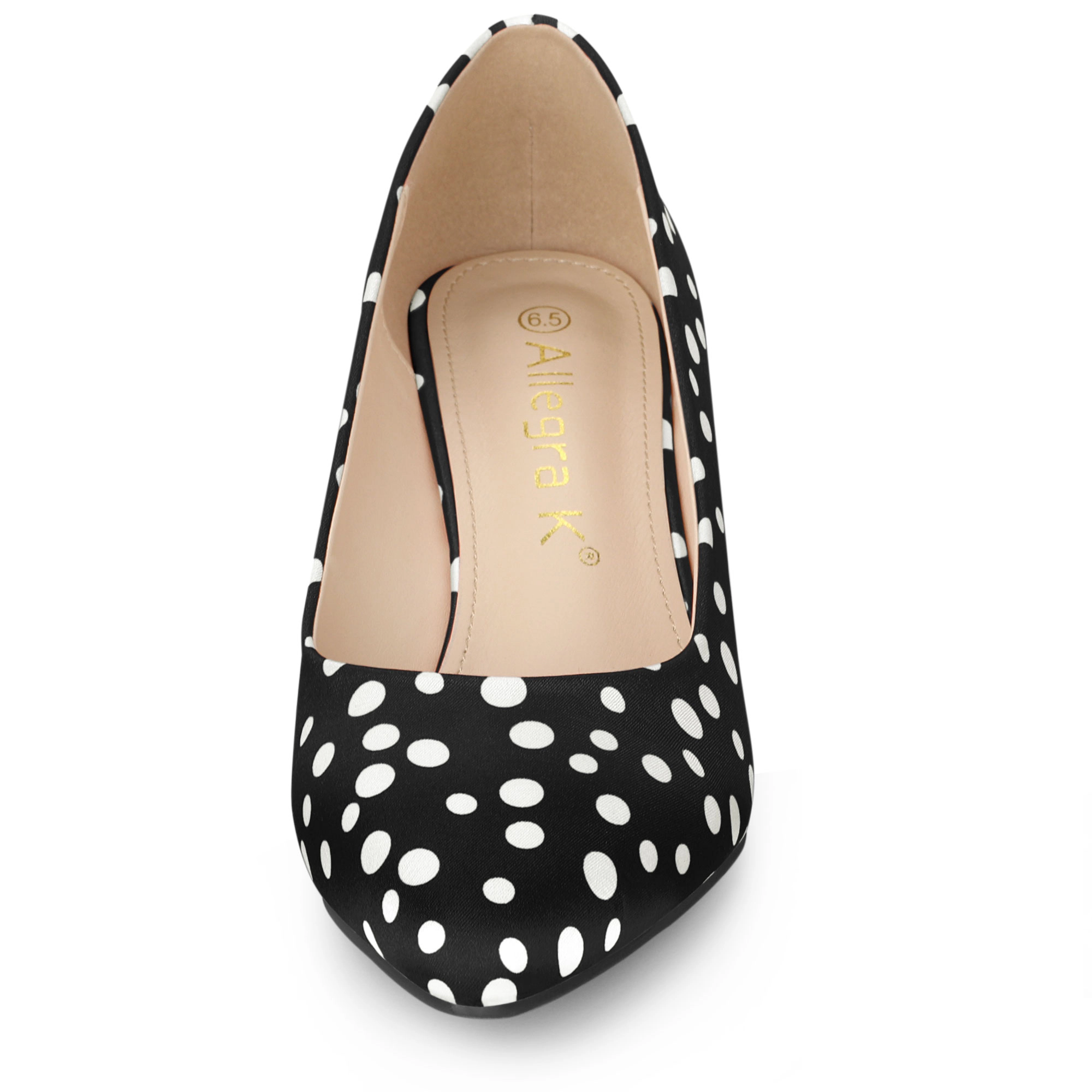 BLISSFUL STEP Women Satin Polka Dots Pointed Toe Kitten Heels Pumps