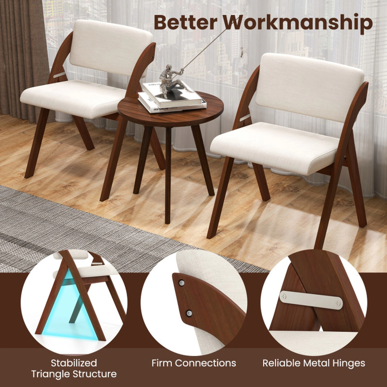 SUGIFT Set of 4 Walnut Folding Dining Chairs with Padded Seats, No Assembly