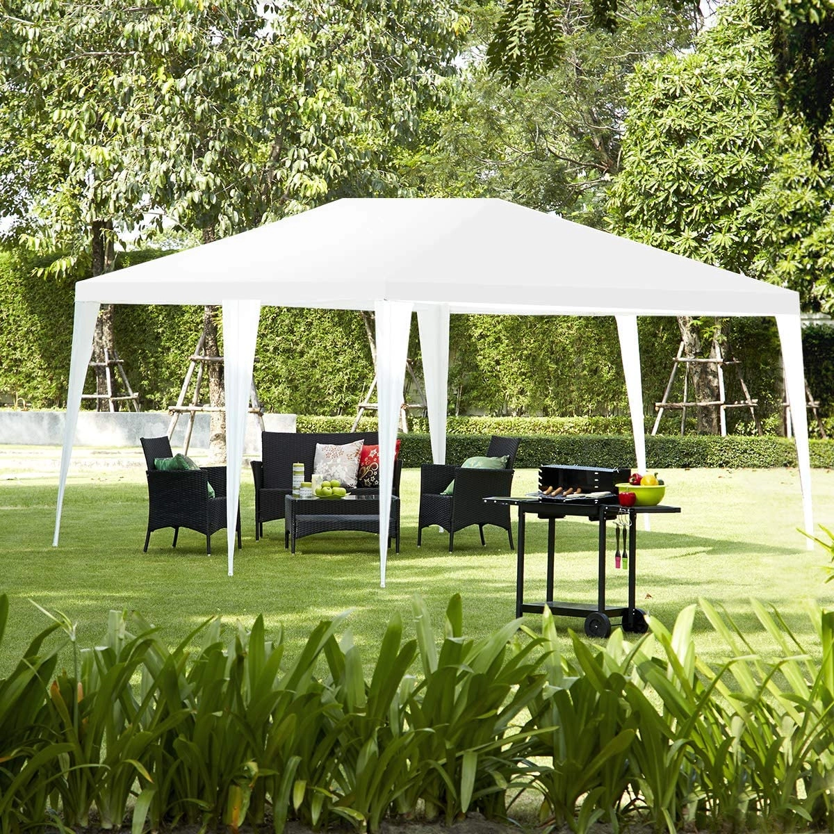 SUGIFT 231.5 x 116 x 101-in Outdoor Gazebo Canopy Tent with 6 Sidewalls Zippered Doors Stakes and Carry Bag White