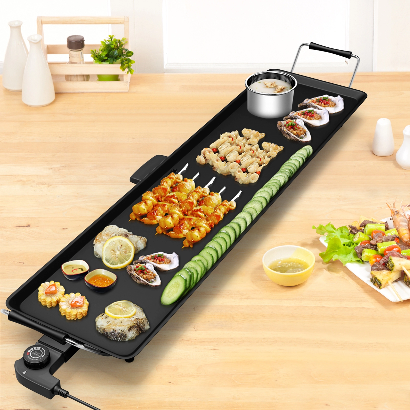 SUGIFT 35 Inch Electric Griddle Black Teppanyaki Grill with Adjustable Temperature
