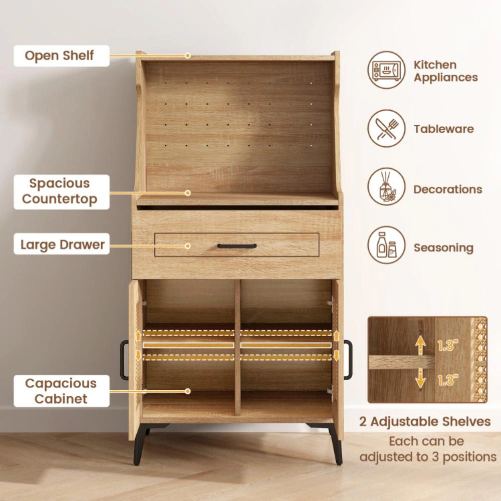 Hivvago Coffee Bar Cabinet With Pegboard  Storage Drawer And Adjustable Shelf-Oak