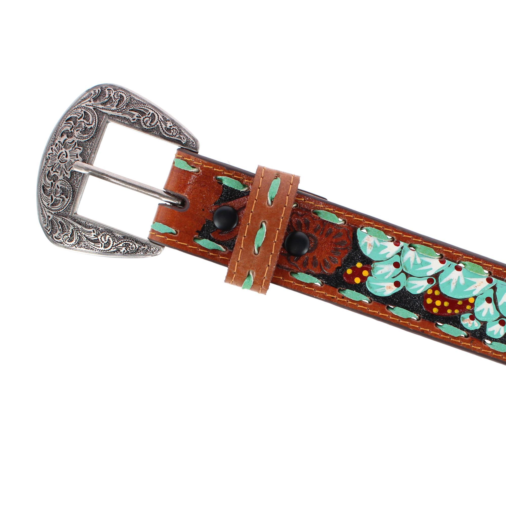 Roper Women's 1.5 Inch Floral Tooled and Hand Painted Leather Belt