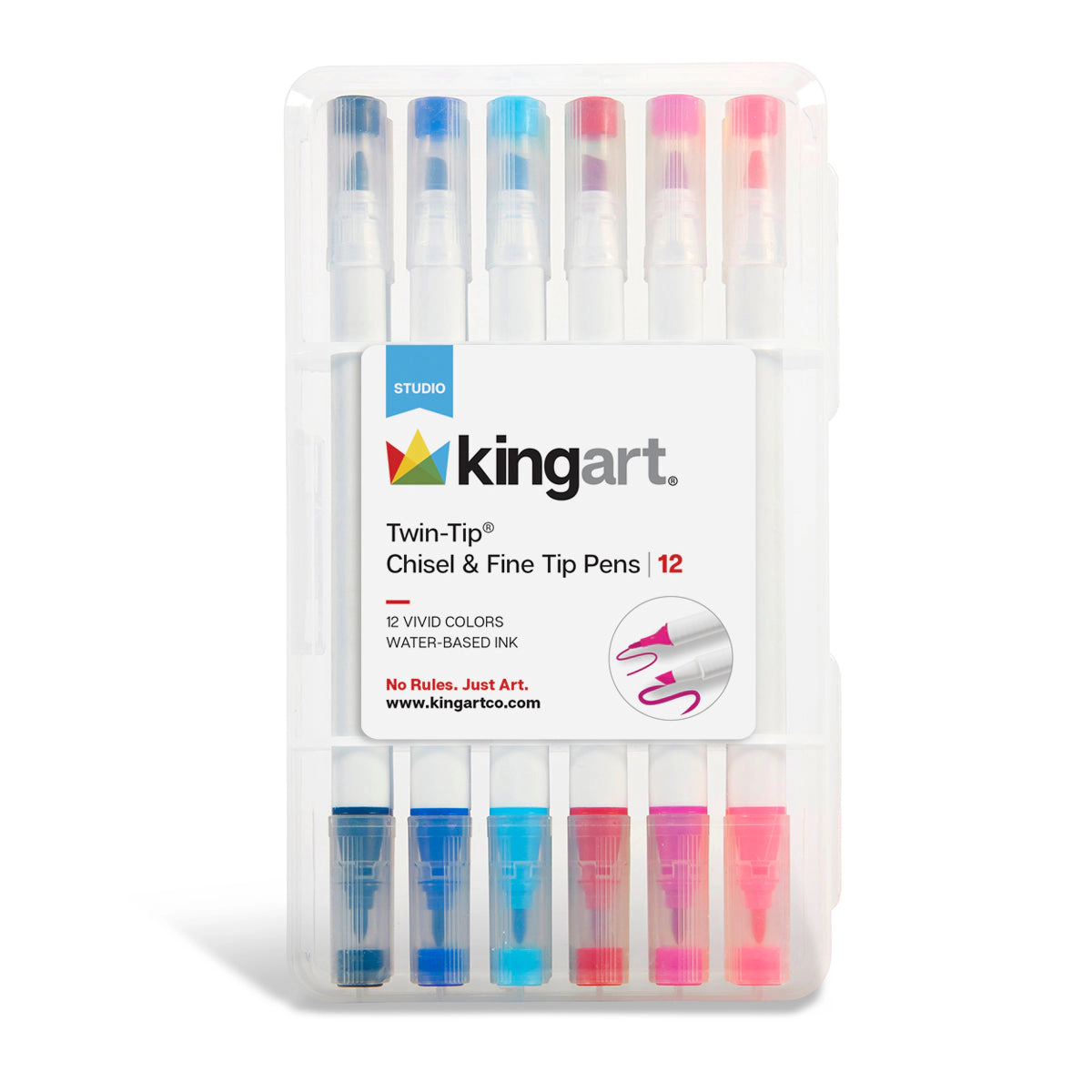 KINGART Twin-Tip Chisel & Fine Markers - Water-Based Ink - Set of 12