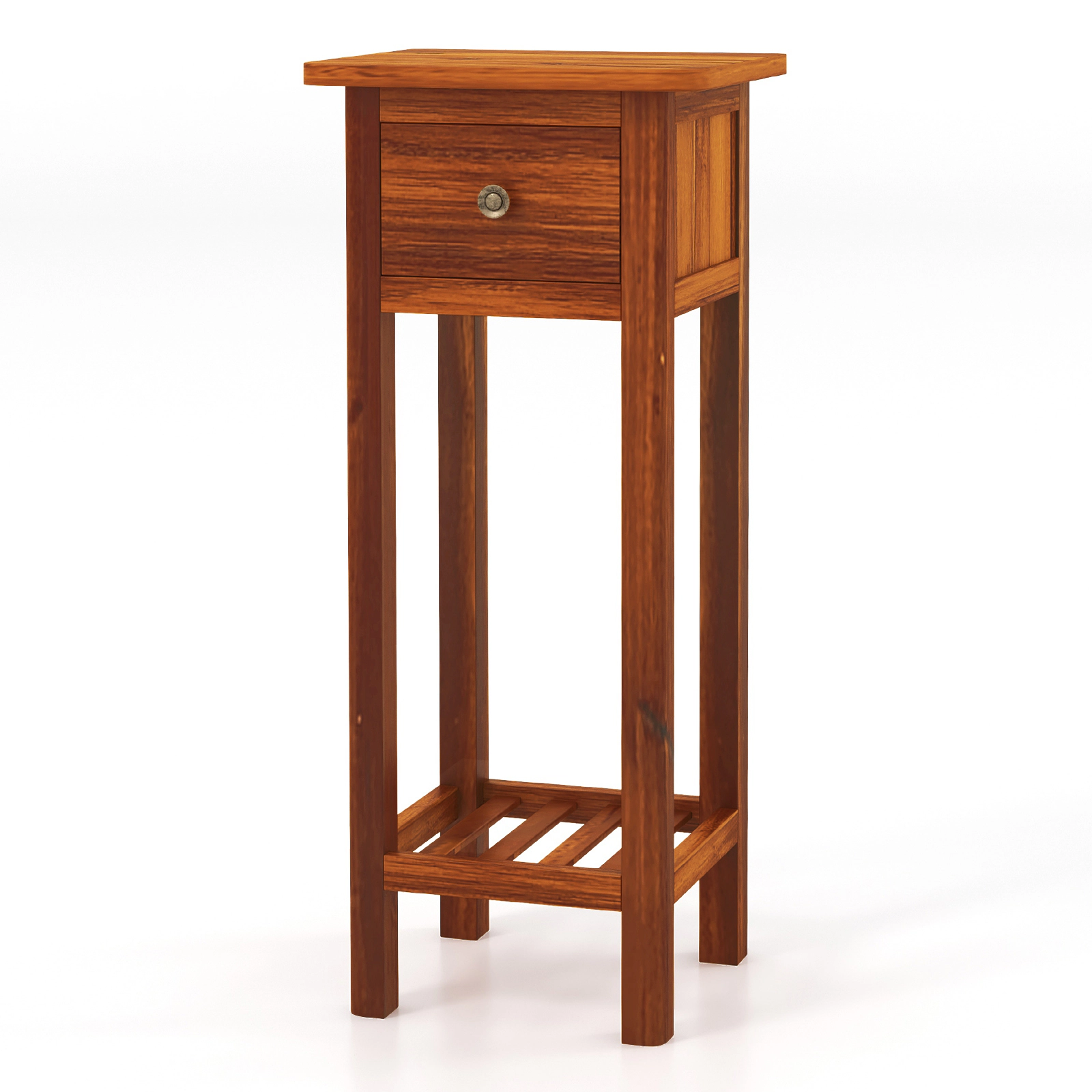 SUGIFT Slim Acacia Wood and MDF Drawer and Open Shelf Storage Nightstand In Natural