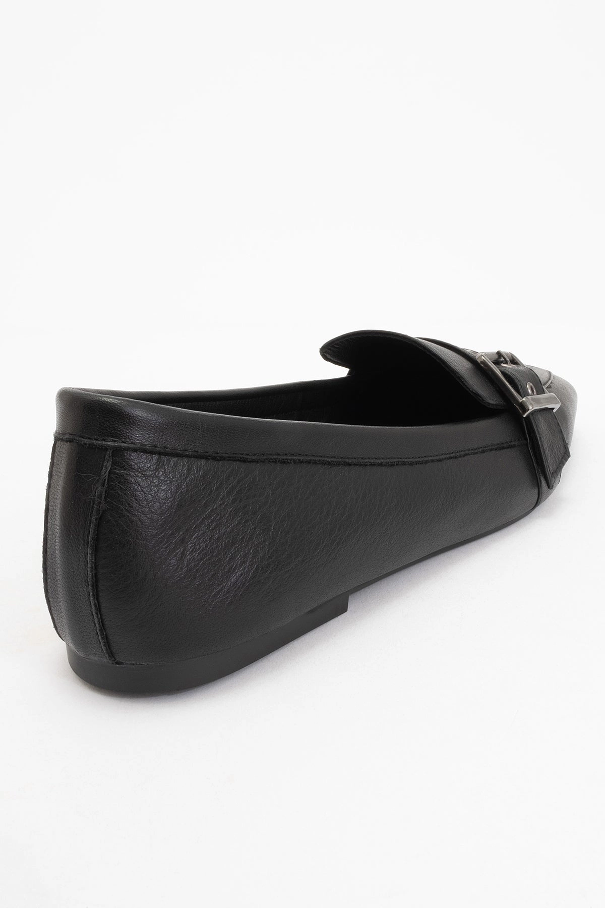 Forever & Always Womens Noir Leather Flat Loafers